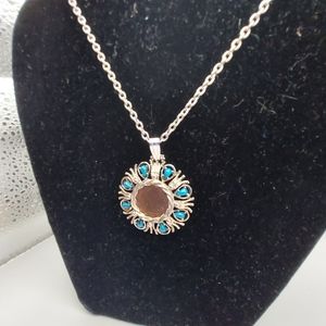 Vintage Fashion Silvertone Necklace 12" w/Coin & Faux Turquiose.